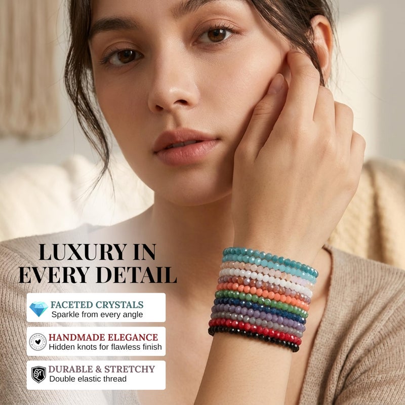 Cherry Tree Collection - Women Crystal Bracelets Set of 12 â€“ Colorful Multi-Layer Stackable Crystal Bracelets for Women â€“ 6.75" - 7" To Fit Most Wrists with 2x3mm Rondelle Beads -Women Jewelry - Image 5