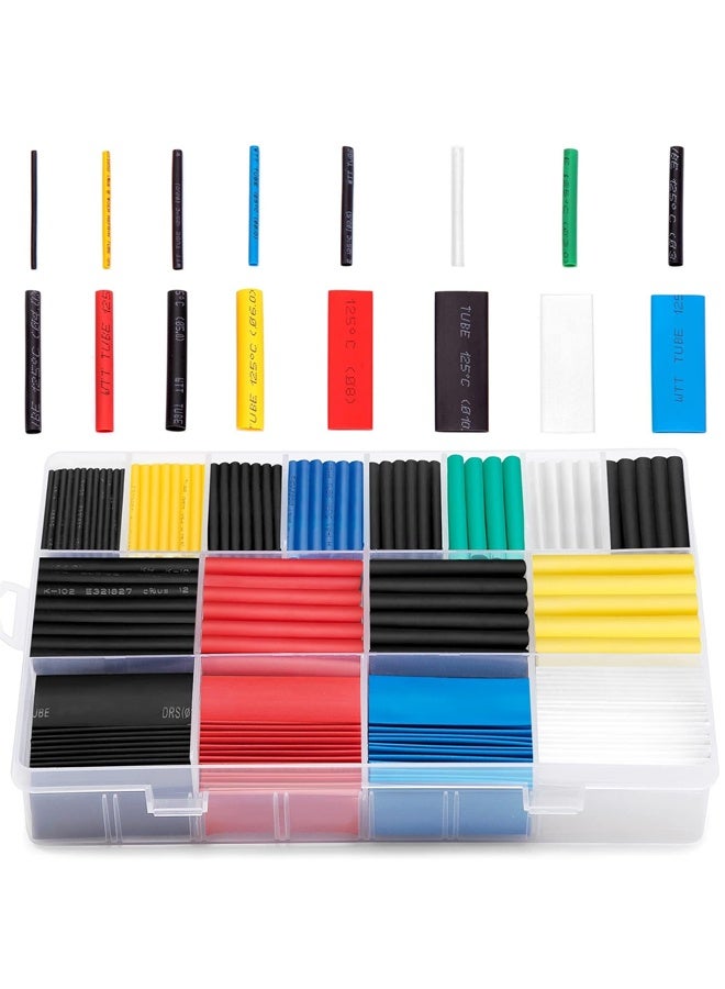 580 PCS Heat Shrink Tubing 2:1, Electrical Wire Cable Wrap Assortment Electric Insulation Heat Shrink Tube  Kit for DIY(6 colors/11 Sizes), Black, Red, Blue, Yellow, Green，Transparent - Image 1