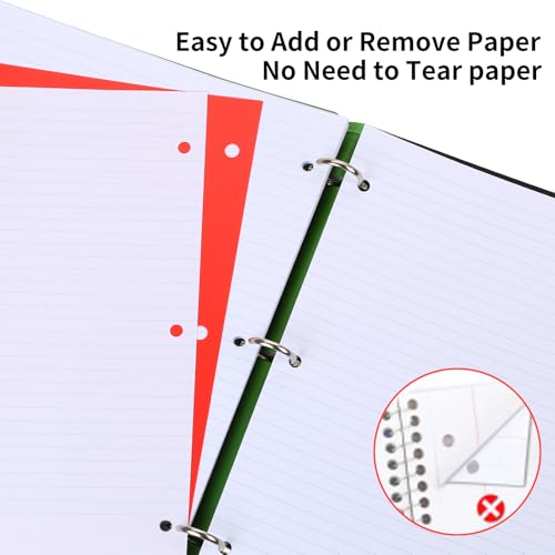 Tashkummy Pivotable Refillable Notebook, 1 Inch 3 Ring Notebook Binder, 50 College Ruled Paper, 5 Subject Notebook with Dividers and Folder Pockets, Tabs- Green - Image 5
