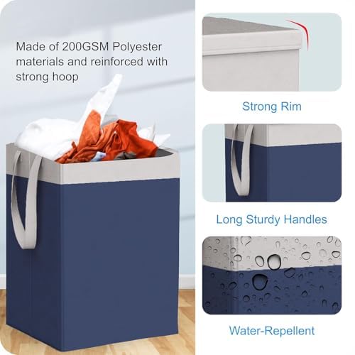 LAXIS® 75L Laundry Bag for Clothes with Lid, Large Dirty Clothes Laundry Basket & Cloth Storage Bin, Used Clothes Organizer, Multipurpose Laundry Basket for Bedroom & Bathroom - Blue - Image 3