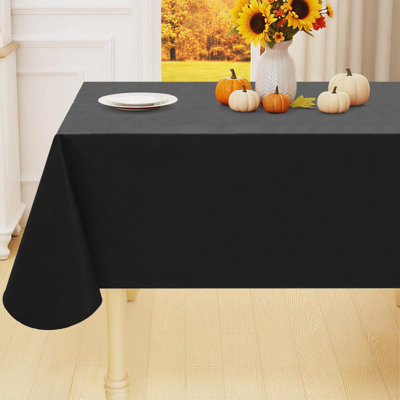 Smiry Rectangle Table Cloth 52x70 Inch Waterproof Wipeable Vinyl Tablecloths Protector Oil Spill Proof Plastic Table Cover for Dining Picnic Camping Outdoor Black