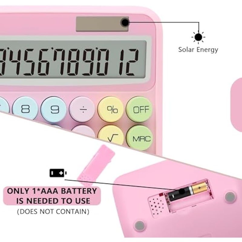 Pink Calculator,  Standard Calculator 12 Digit with Large LCD Display and Big ons,Pink Office Accessories for Women Desk,Cute Calculator for Office,School, Home,Business - Image 2
