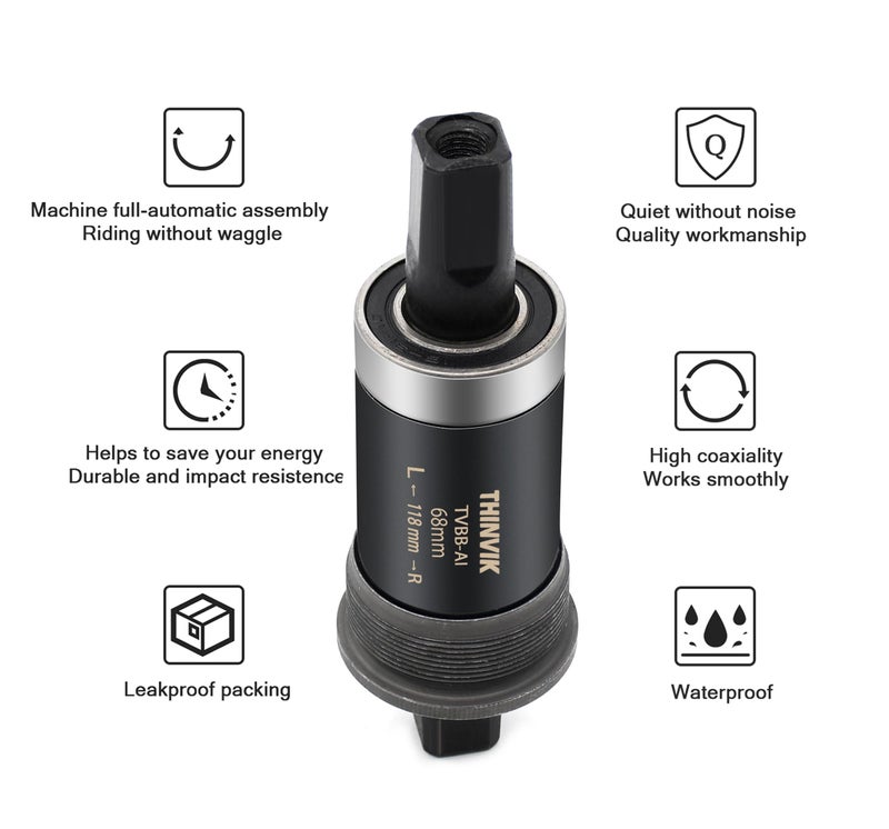 Thinvik Square Tapered Bottom Bracket - 68mm English BSA Compatible with Shimano BB-UN26/BB-300/BB-100/BB-101, 68mm x 108 110 113 116 118 122.5 127 - Image 3