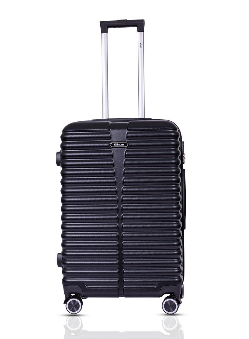 MNUK Destiny Checked Luggage | Hardside Soft Handle Trolley with TSA Lock |Double 360° 8 Wheeler| Medium-24 Inch, Black - Image 2