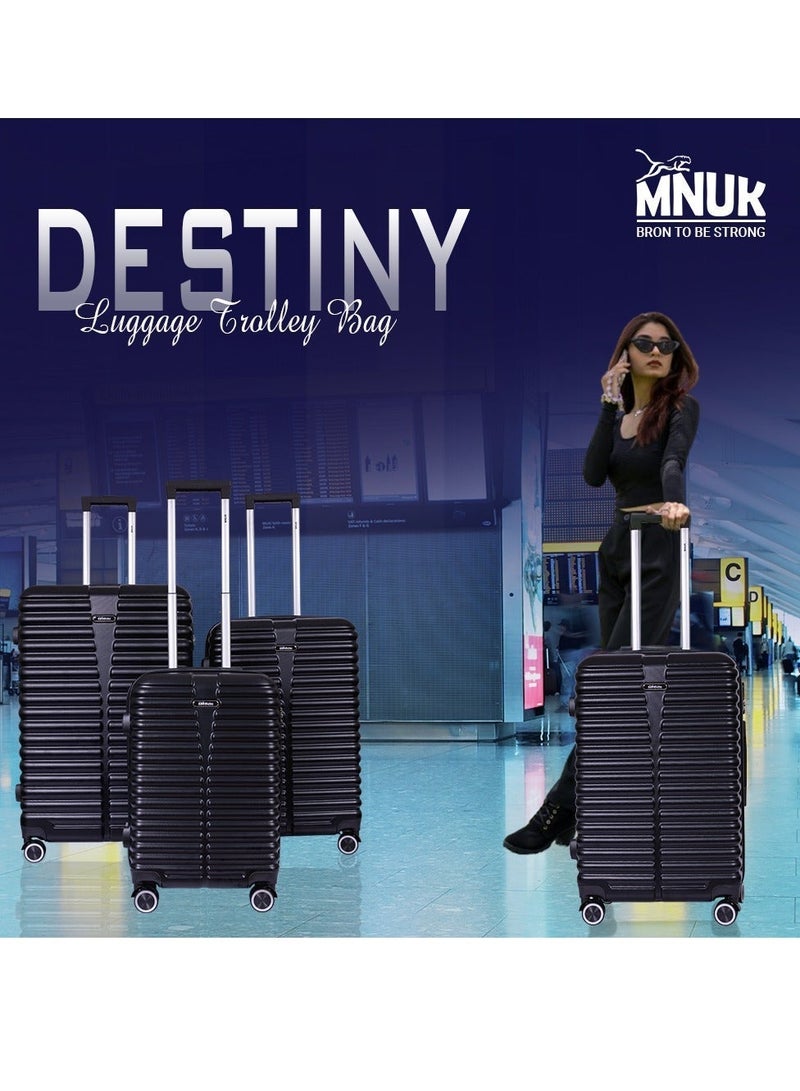 MNUK Destiny Checked Luggage | Hardside Soft Handle Trolley with TSA Lock |Double 360° 8 Wheeler| Medium-24 Inch, Black - Image 5