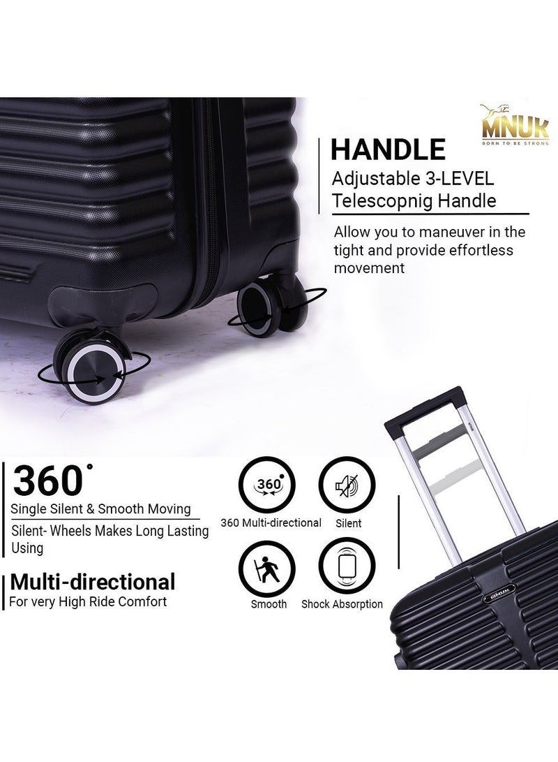 MNUK Destiny Checked Luggage | Hardside Soft Handle Trolley with TSA Lock |Double 360° 8 Wheeler| Medium-24 Inch, Black - Image 3