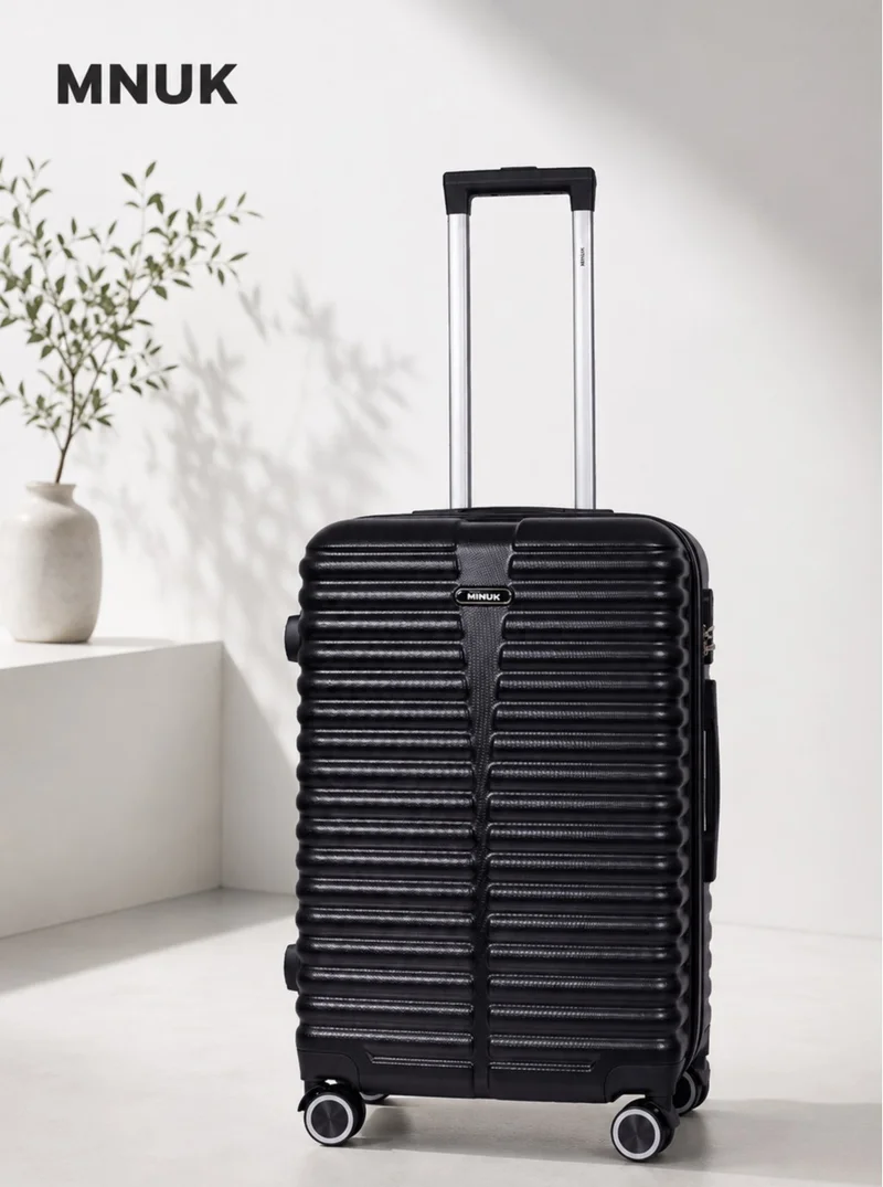 MNUK Destiny Checked Luggage | Hardside Soft Handle Trolley with TSA Lock |Double 360° 8 Wheeler| Medium-24 Inch, Black