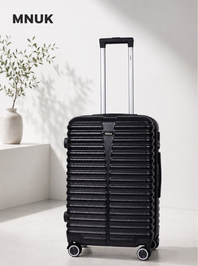 MNUK Destiny Checked Luggage | Hardside Soft Handle Trolley with TSA Lock |Double 360° 8 Wheeler| Medium-24 Inch, Black - Image 1