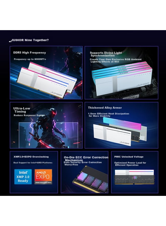 Juhor 32gb Kit, Ddr5 8000, Desktop Memory Module, Cl36, Only For Z890&x870, Yiren Rgb Light Bar - Image 1