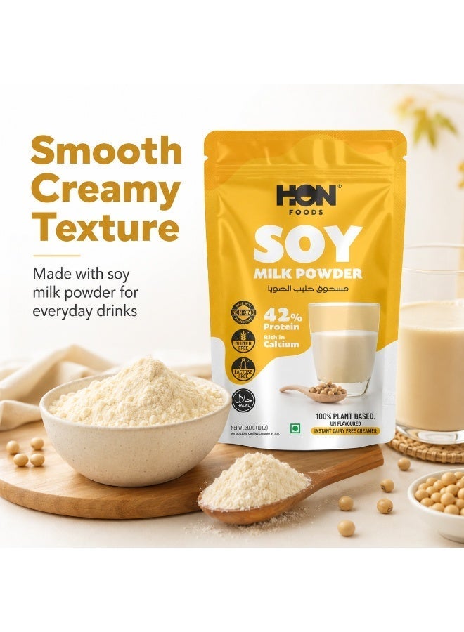HON Foods Soy Milk Powder 300 gm | 42% Protein | Instant Vegan | Lactose Free | Non-GMO | Smooth & Creamy | Tea, Coffee & Baking | Plant-Based - Image 3