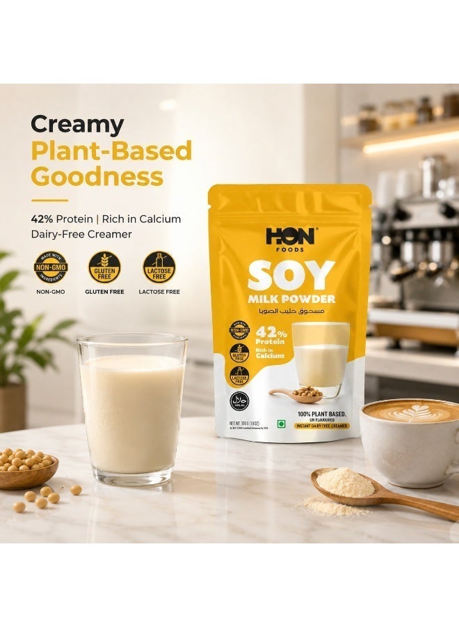 HON Foods Soy Milk Powder 300 gm | 42% Protein | Instant Vegan | Lactose Free | Non-GMO | Smooth & Creamy | Tea, Coffee & Baking | Plant-Based - Image 4