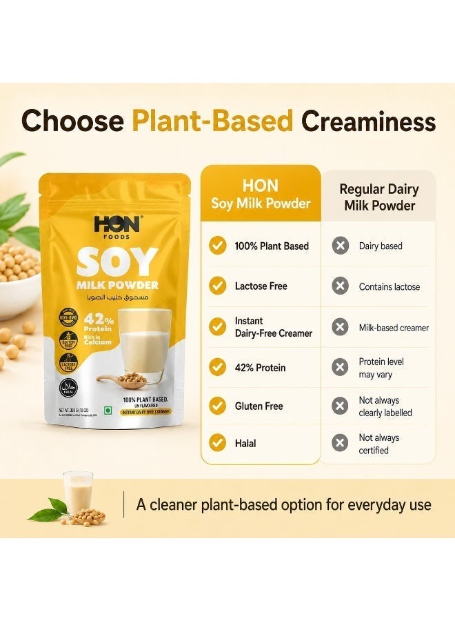 HON Foods Soy Milk Powder 300 gm | 42% Protein | Instant Vegan | Lactose Free | Non-GMO | Smooth & Creamy | Tea, Coffee & Baking | Plant-Based - Image 5