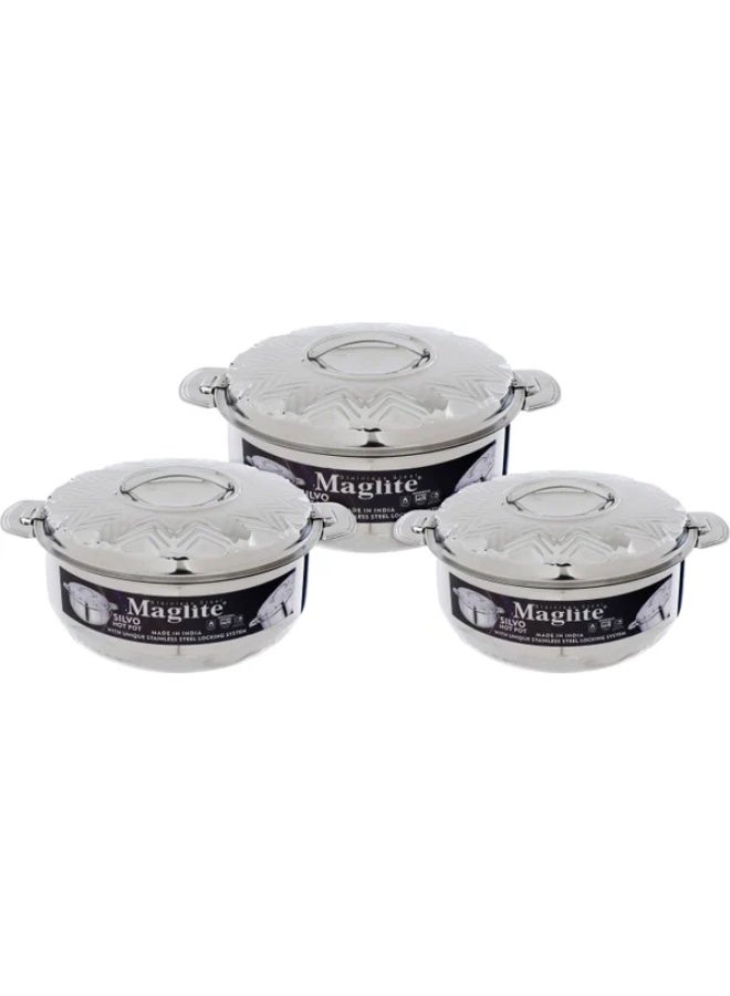 MAGLITE Steel Food Containers Set, 3 Pieces, 2.5+3.5+5 Liters - Silver - Image 1