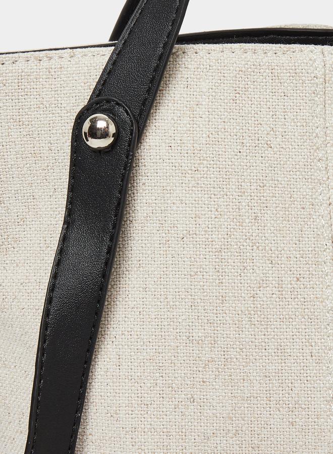 Styli White Textured Tote Bag with Adjustable Strap - Image 3