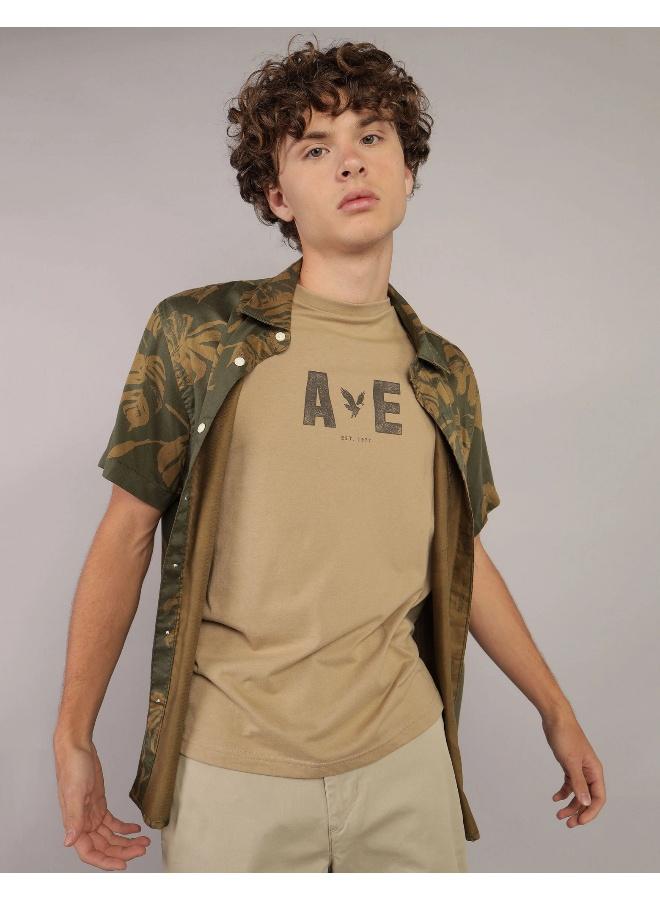 American Eagle AE Poolside Tropical Button-Up Shirt - Image 1