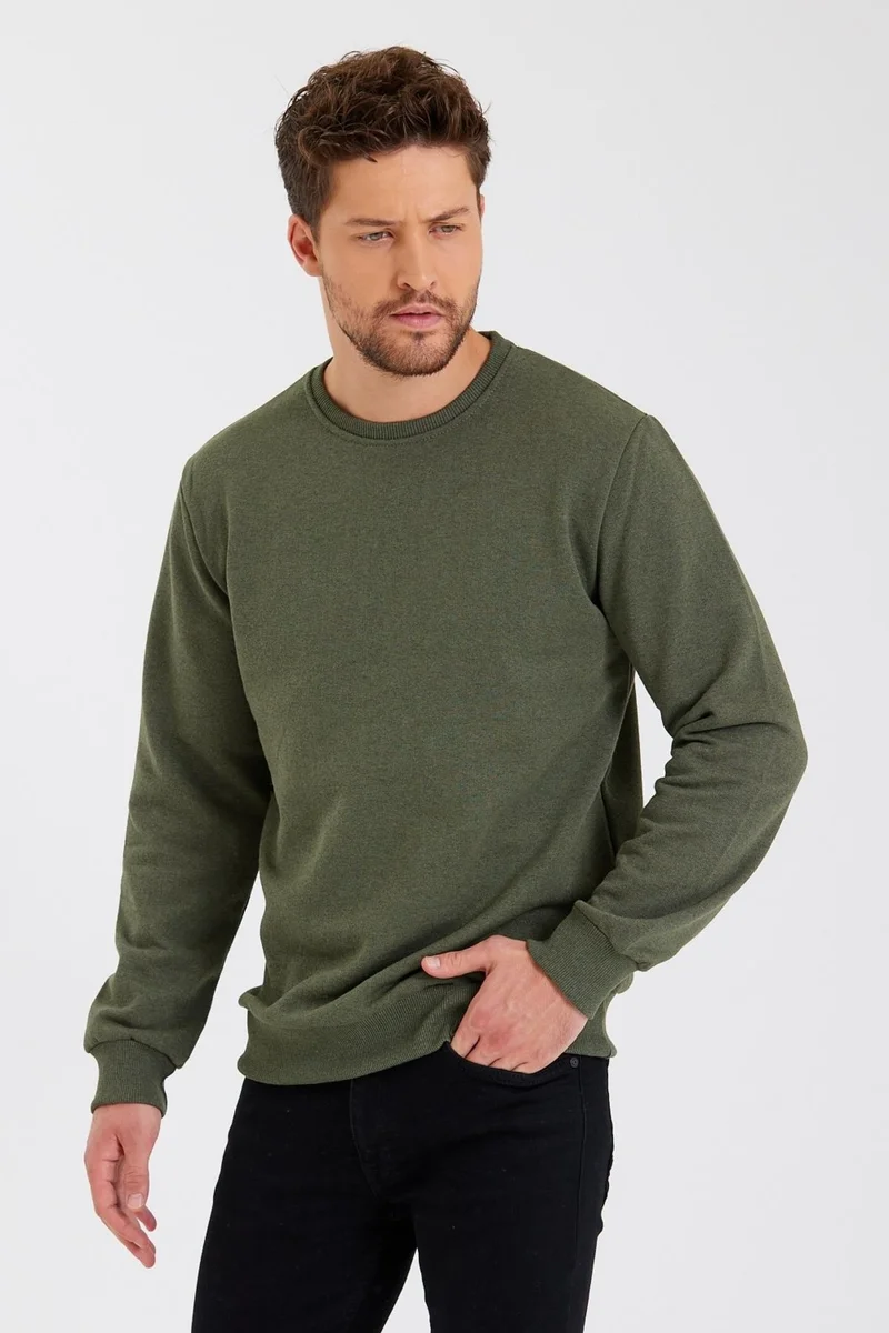 mmetalic Crew Neck Label Detail Cotton Inside Men's Sweatshirt