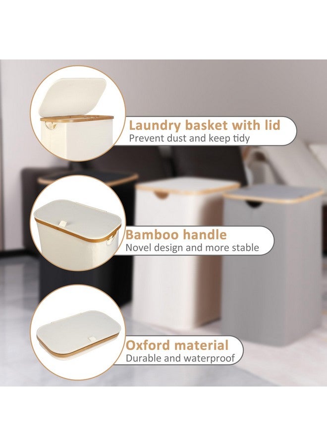 iEGrow Slim Laundry Hamper, Narrow Laundry Basket with Lid,Foldable Clothes Hamper with Bamboo Handles,Hamper Basket with Removable Inner Bag for Laundry Room Bedroom College Dorm,60L Beige - Image 4