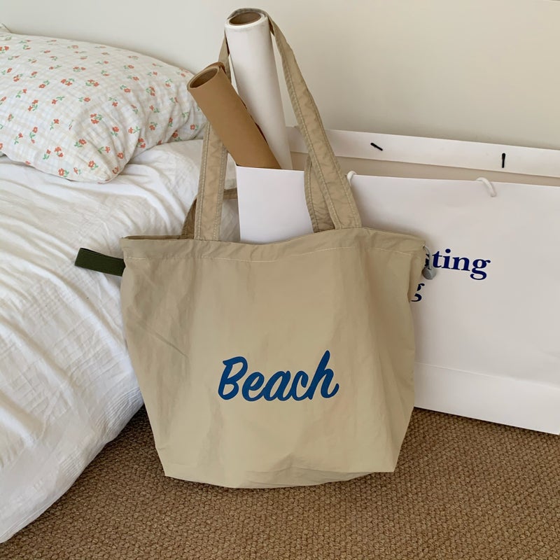Bag Women'S Korean-Style Letter Printing Shoulder Casual All-Match Drawstring Tote Bag Large Capacity - Image 1