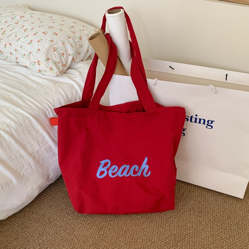 Bag Women'S Korean-Style Letter Printing Shoulder Casual All-Match Drawstring Tote Bag Large Capacity - Image 4