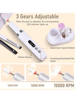 Bukela Rechargeable Cordless Electric Nail Drill Kit, Professional Electric Nail Filer for Acrylic Gel Dip Powder Nails, 3 Speeds 15000RPM, Reversible Direction, Portable Manicure Pedicure Tool  - Image 4