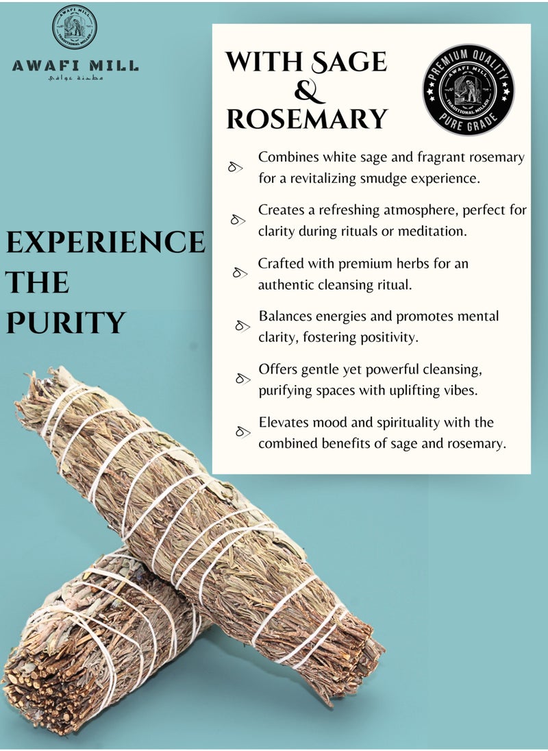 AWAFI MILL White Sage with Rosemary Smudge Stick | Purifying Aromatic Blend for Refreshing Spaces