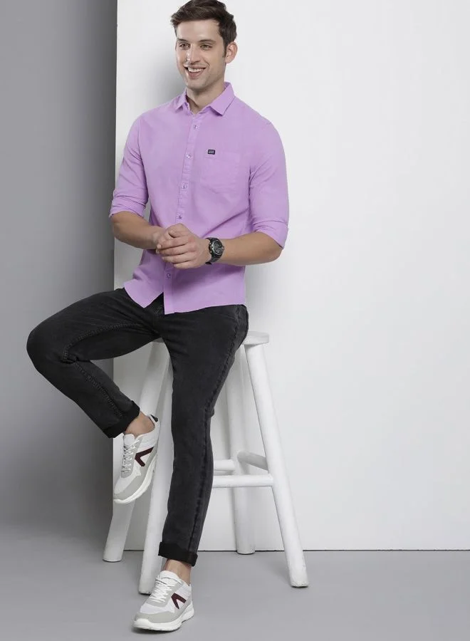 The Indian Garage Co Men Slim Fit Solid Full Sleeves Cutaway Collar Resort Wear Shirt