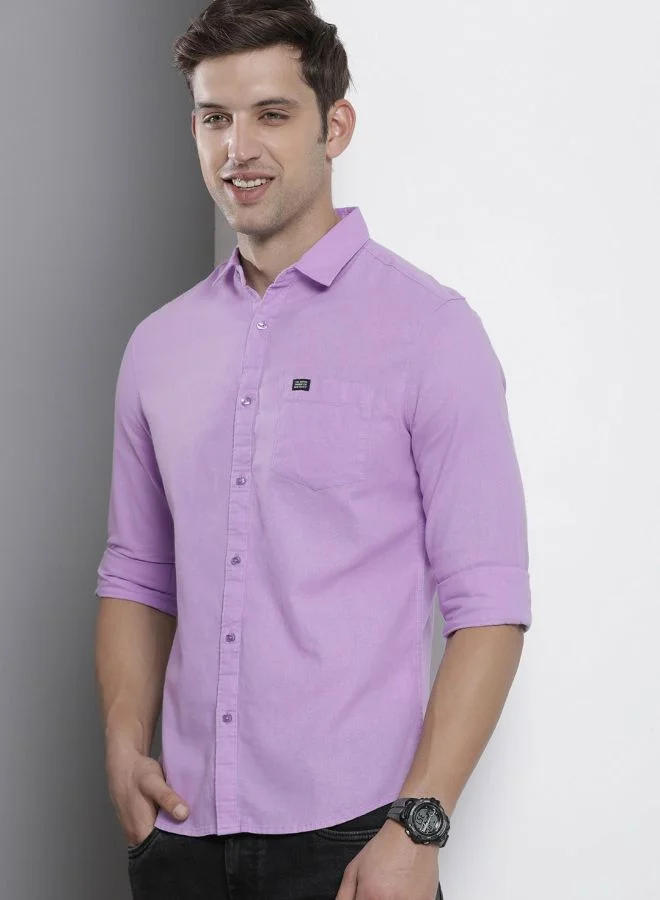 The Indian Garage Co Men Slim Fit Solid Full Sleeves Cutaway Collar Resort Wear Shirt