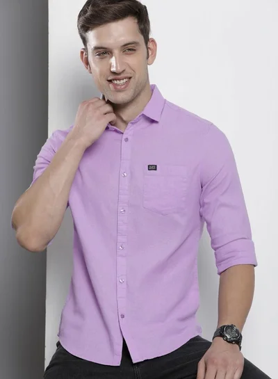 The Indian Garage Co Men Slim Fit Solid Full Sleeves Cutaway Collar Resort Wear Shirt