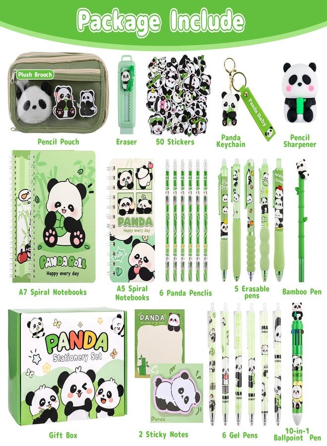 Ulema 78Pcs Cute Stationery Set Cartoon Panda Birthday Gifts for Boys Girls Back to School and Classroom Rewards Office Supplies with Panda BallPoint Pen, Pencils, Erasers, Sticky Notes etc. - Image 2