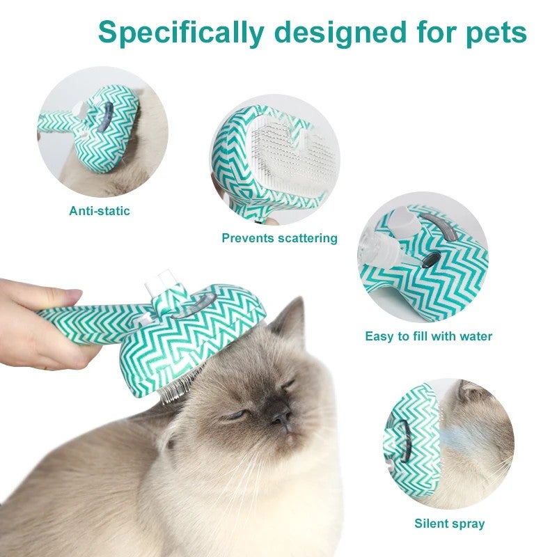 Bluejw Cat Steam Brush - 3-in-1 Steamy Pet Hair Removal Comb for Cats - Self-Cleaning, Anti-Static Grooming Brush - Effective Cat Hair Brushes - Image 3