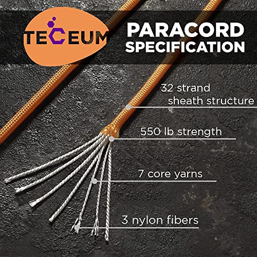 TECEUM Paracord Type III 550 Apricot – 100 ft – 4mm – Tactical Rope MIL-SPEC – Outdoor para Cord –Camping Hiking Fishing Gear and Equipment – EDC Parachute Cord – Strong Survival Rope - Image 2