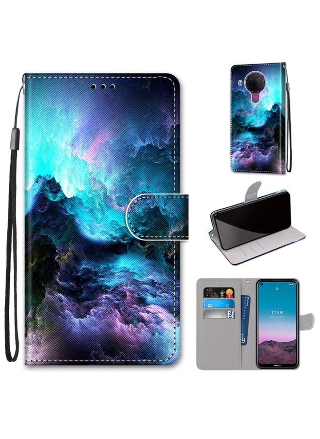 HuHa Case Cover For For Nokia 5.4 Coloured Drawing Cross Texture Horizontal Flip PU Leather Case with Holder & Card Slots & Wallet & Lanyard(Colorful Clouds) 
