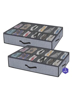 YQbest Under Bed Shoe Storage Organizer Set, 2-Pack Sturdy Underbed Shoe Containers Box with Clear Window,Fits Total 24 Pairs, Foldable Fabric Shoes Organizer For Sneakers,high Heels  - Image 1