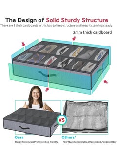 YQbest Under Bed Shoe Storage Organizer Set, 2-Pack Sturdy Underbed Shoe Containers Box with Clear Window,Fits Total 24 Pairs, Foldable Fabric Shoes Organizer For Sneakers,high Heels  - Image 2