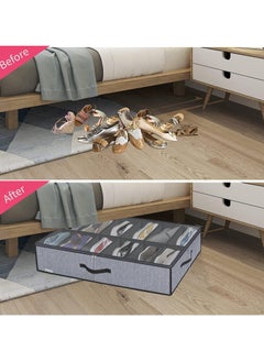 YQbest Under Bed Shoe Storage Organizer Set, 2-Pack Sturdy Underbed Shoe Containers Box with Clear Window,Fits Total 24 Pairs, Foldable Fabric Shoes Organizer For Sneakers,high Heels  - Image 5