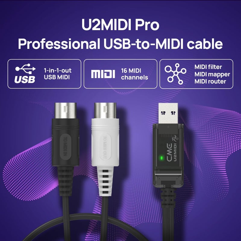 CME U2MIDI Pro - High-Speed USB MIDI Cable with Filter and Mapper - Plug & Play USB-to-MIDI Interface for Computer/Laptop/PC to MIDI Instrument/Device - 6.5ft - Image 3