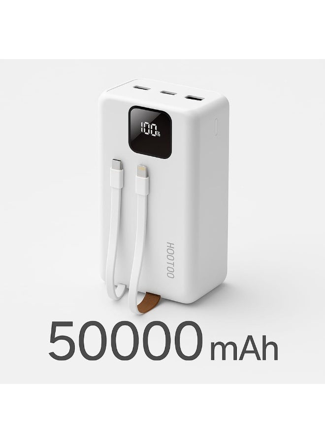 هوتو بنك طاقة هووتو 50000 مللي أمبير بقدرة شحن سريع 22.5 واط + PD 20 واط، مزود بكابلين مدمجين (Type-C وLightning) وشاشة رقمية و4 مخارج شحن - Image 1