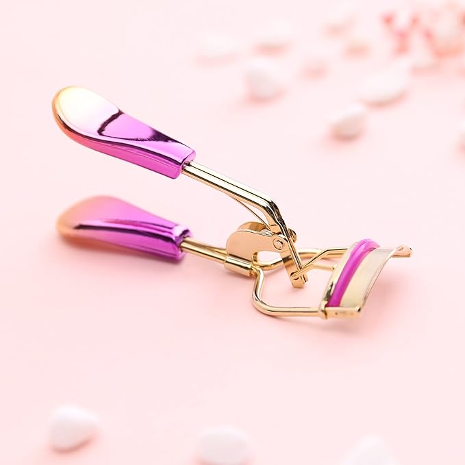 Luxspire Eyelash Curler with 4Pcs Refill Pads Professional Handle Eye Lash Curler Iron Curling Clip Beauty Makeup Tool Fits All Eye Shapes Rose Red
