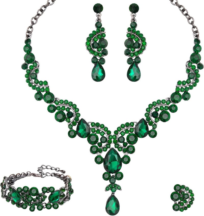 CSY Elegant Crystal Necklace Earrings Bracelet Ring Bridal Wedding Party Costume Jewelry Sets for Brides Women - Image 1