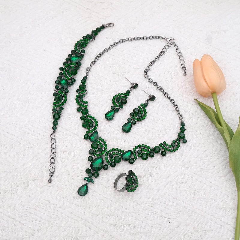 CSY Elegant Crystal Necklace Earrings Bracelet Ring Bridal Wedding Party Costume Jewelry Sets for Brides Women - Image 3