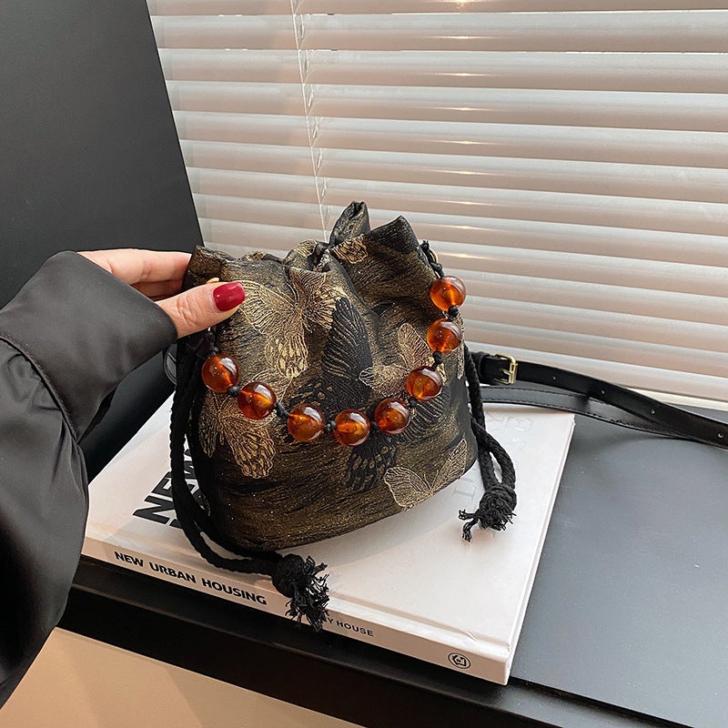 Vintage New Chinese Style National Style Small Bag Women'S Beaded Portable Bucket Bag Trendy All-Match Shoulder Crossbody Bag - Image 2