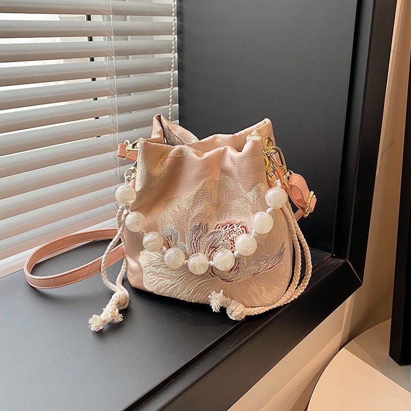 Vintage New Chinese Style National Style Small Bag Women'S Beaded Portable Bucket Bag Trendy All-Match Shoulder Crossbody Bag - Image 3