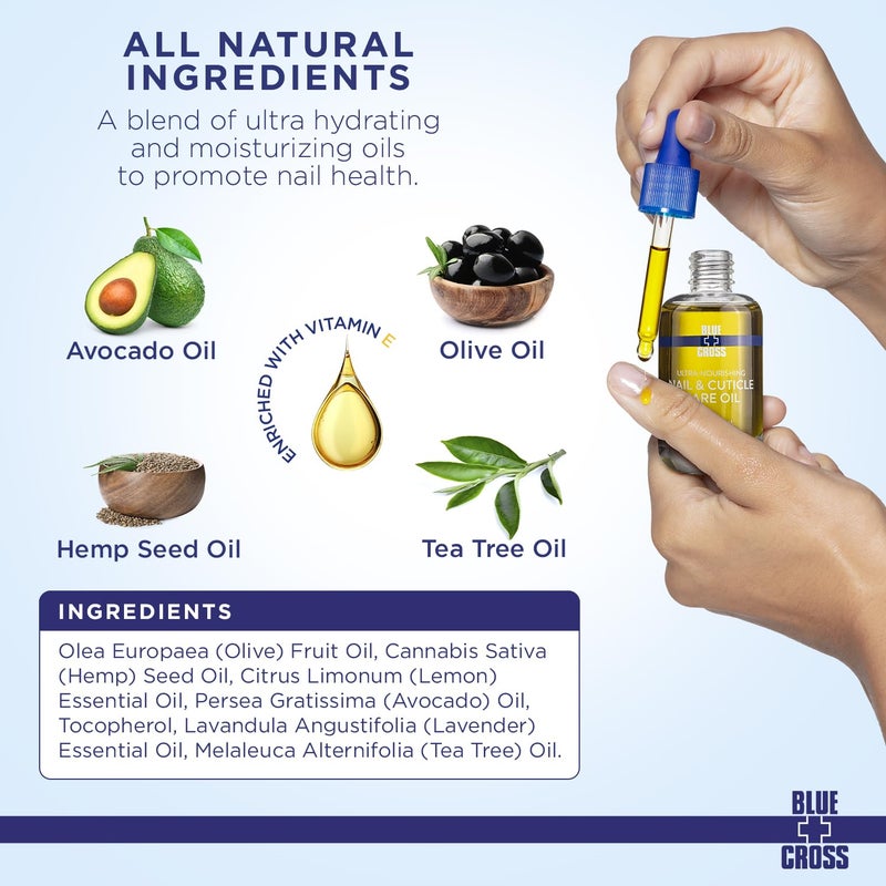 Blue Cross Nail & Cuticle Care Oil, Mineral Oil Free, Hydrating, Moisturizing, All Natural Professional Nail + Cuticle Care, Lemongrass/Lavender Scented Essential Oils, Made in USA, 1 floz/30mL - Image 2