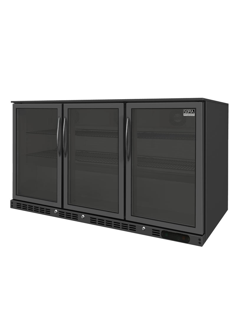 SOFIA REFRIGERATION Undercounter (3) Three Door Bottle Cooler, Low Noise Beverage Cooler, Small Refrigerator, Black Stainless Steel, 300 Liters Capacity - Image 1