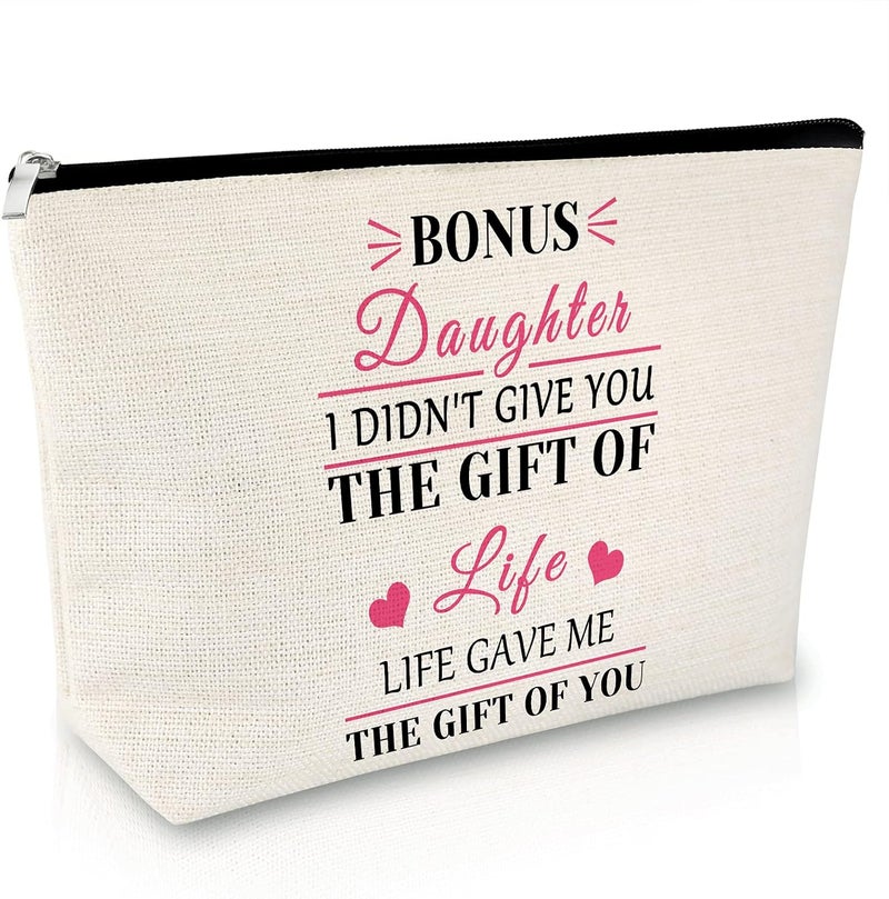 Bonus Daughter Birthday Gift Makeup Bag Stepdaughter Gift from Stepmother Graduation Gift for Daughter Cosmetic Bag Daughter In Law Gift Wedding Anniversary Christmas Gift Travel Cosmetic Pouch