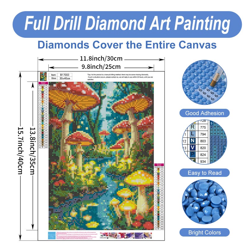Camocin Diamond Art Kits for Adults Mushroom, 5D Stream Diamond Painting Kits for Adults Beginners, DIY Forest Full Round Dots Drill Gem Art Kit for Gift Home Wall Decor 12 x 16 Inch - Image 3