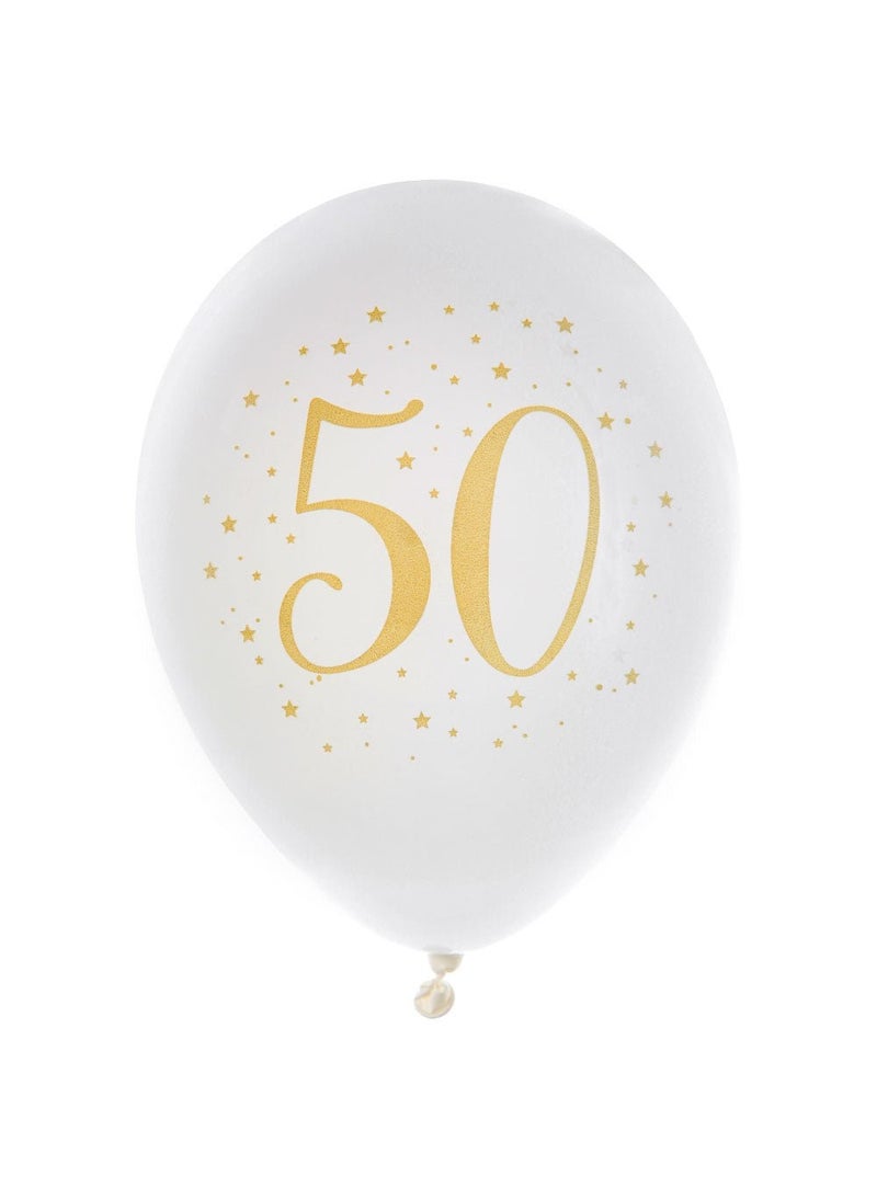 50-Years Birthday Anniversary Latex Balloons White Gold 23cm 8-Pack