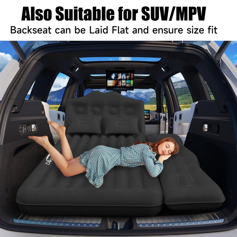 DikaSun Car Air Mattress, Inflatable SUV Truck Camping Mattress for Back Seat, Thickened Travel Car Bed Sleeping Pad with Air Pump 2 Pillows - Image 2