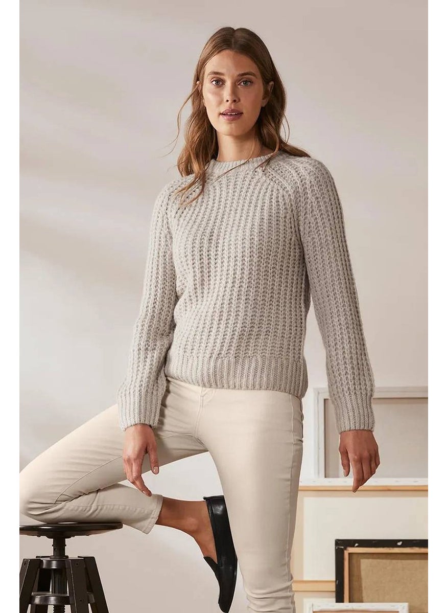 Tchibo Women Crew Neck Knitted Sweater, Taupe  - Image 1