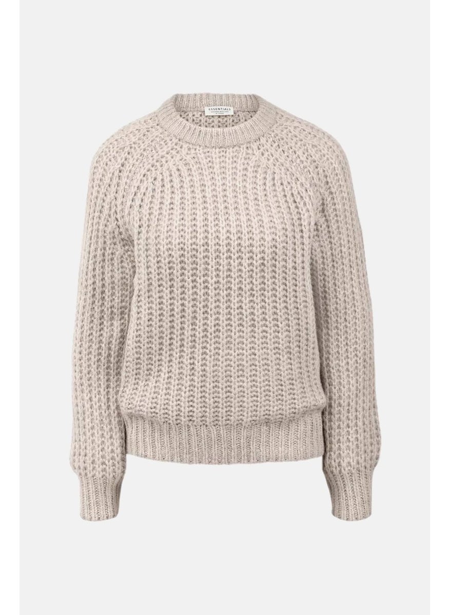 Tchibo Women Crew Neck Knitted Sweater, Taupe  - Image 3